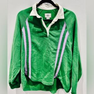 Comfy cozy green w/ purple stripes, white collar sweater from Urban Outfitters🍬